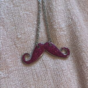 Pink Glitter Mustache Necklace